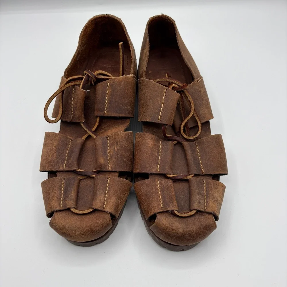 Polo Ralph Lauren Fisherman Sandals Mens Size 9D Brown Leather Chunky Soles